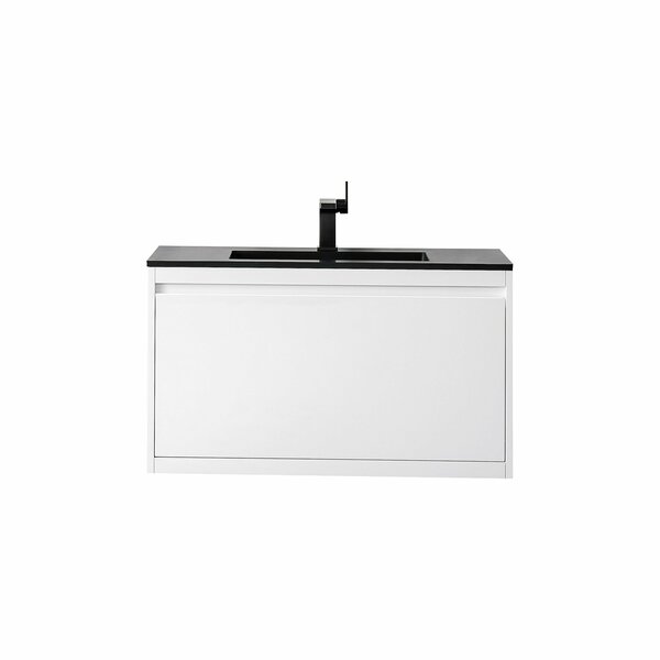James Martin Vanities 35.4'' Single Vanity, Glossy White w/ Charcoal Black Composite Stone Top 805-V35.4-GW-CH